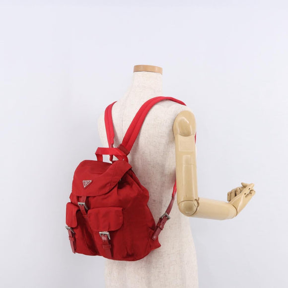 PRADA Backpack Nylon Red Silver Auth 185141V
