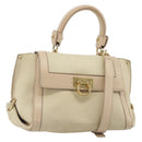 Salvatore Ferragamo Gancini Hand Bag Leather 2way Ivory Gold Auth 185142A-1