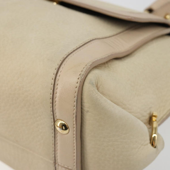 Salvatore Ferragamo Gancini Hand Bag Leather 2way Ivory Gold Auth 185142A