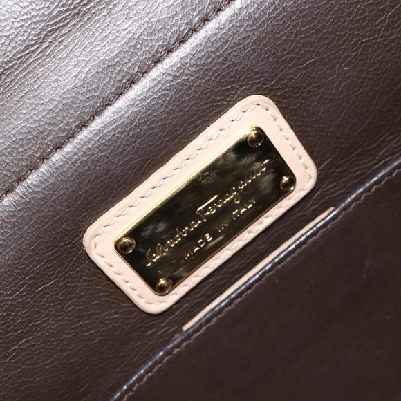 Salvatore Ferragamo Gancini Hand Bag Leather 2way Ivory Gold Auth 185142A