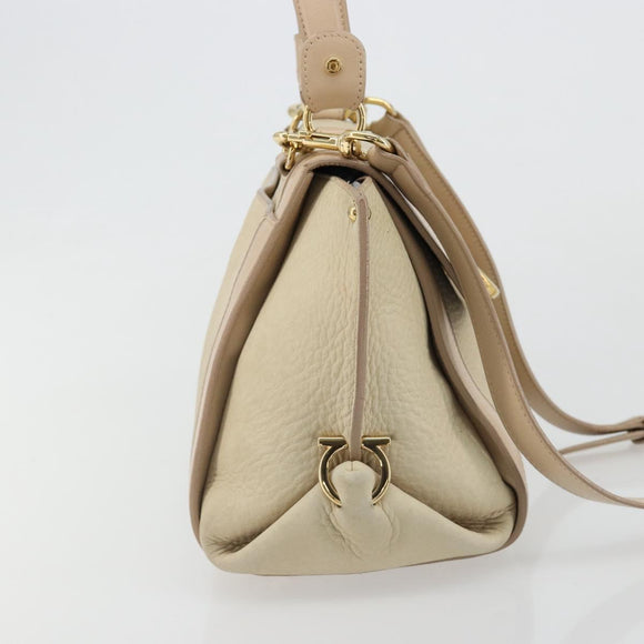 Salvatore Ferragamo Gancini Hand Bag Leather 2way Ivory Gold Auth 185142A