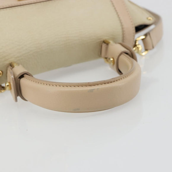 Salvatore Ferragamo Gancini Hand Bag Leather 2way Ivory Gold Auth 185142A
