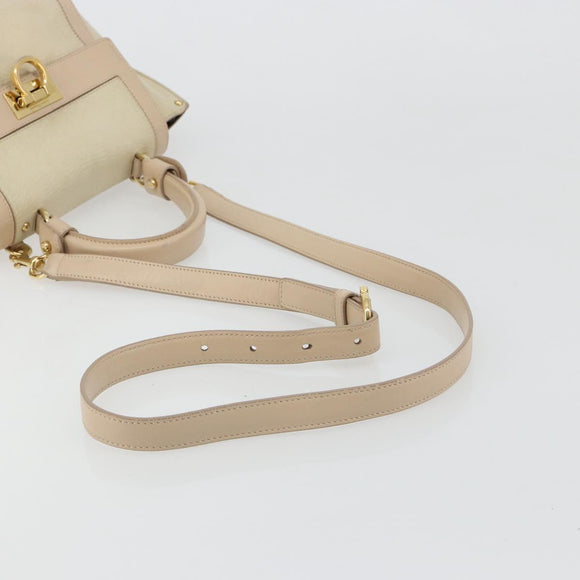 Salvatore Ferragamo Gancini Hand Bag Leather 2way Ivory Gold Auth 185142A