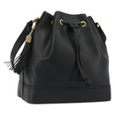 VALENTINO Purse Shoulder Bag Leather Black Gold Auth 185143-1