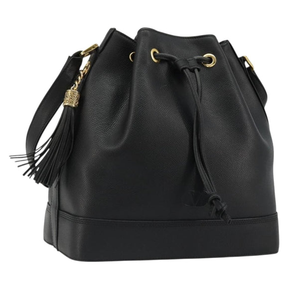 VALENTINO Purse Shoulder Bag Leather Black Gold Auth 185143
