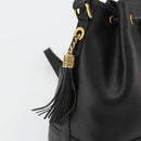 VALENTINO Purse Shoulder Bag Leather Black Gold Auth 185143-18
