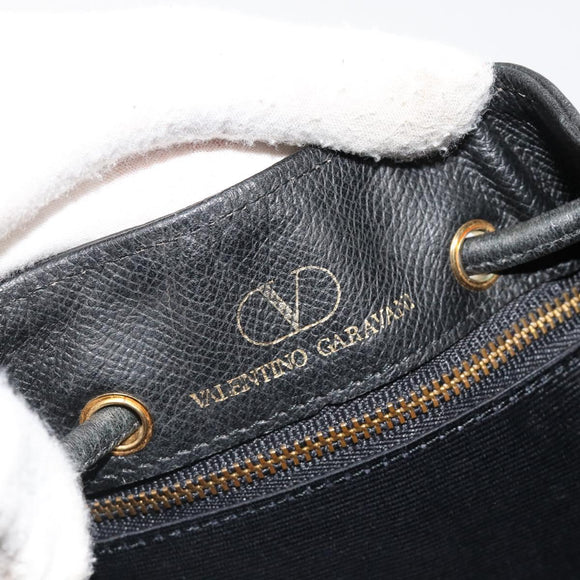 VALENTINO Purse Shoulder Bag Leather Black Gold Auth 185143
