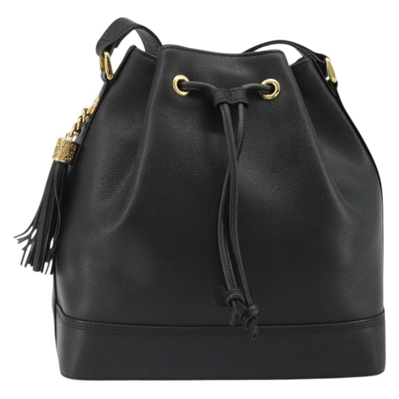 VALENTINO Purse Shoulder Bag Leather Black Gold Auth 185143