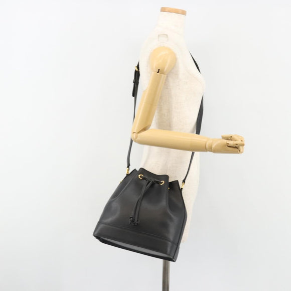 VALENTINO Purse Shoulder Bag Leather Black Gold Auth 185143