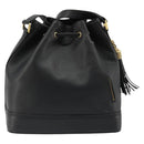 VALENTINO Purse Shoulder Bag Leather Black Gold Auth 185143-2