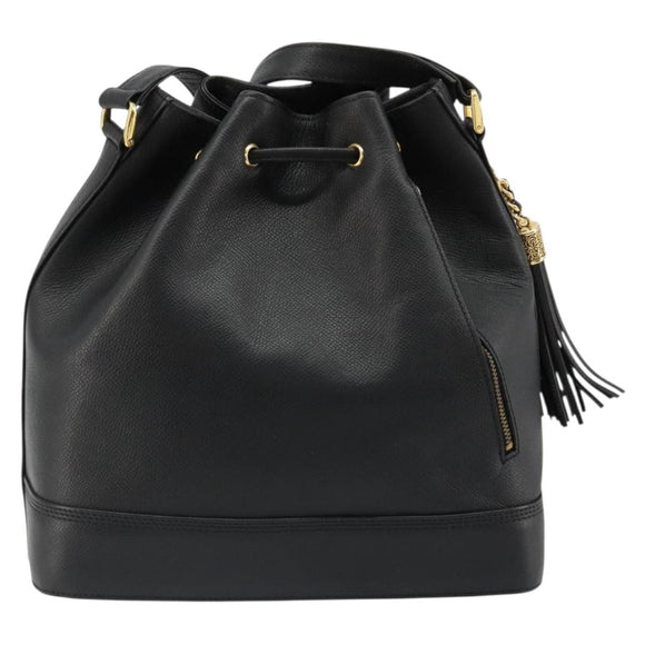 VALENTINO Purse Shoulder Bag Leather Black Gold Auth 185143