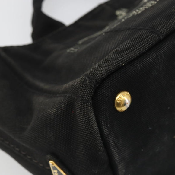 PRADA Canapa PM Handtasche Canvas Schwarz Gold Auth 185144