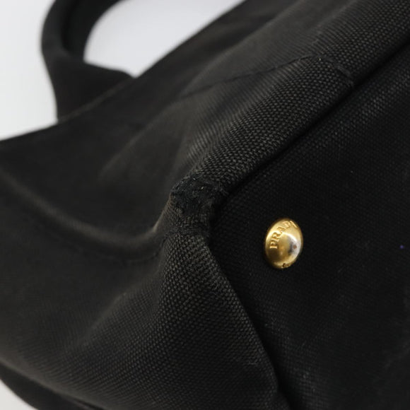 PRADA Canapa PM Handtasche Canvas Schwarz Gold Auth 185144