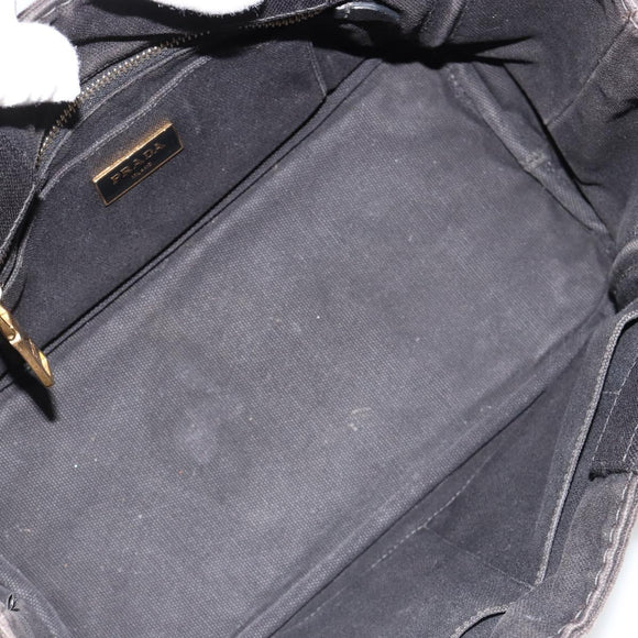 PRADA Canapa PM Handtasche Canvas Schwarz Gold Auth 185144