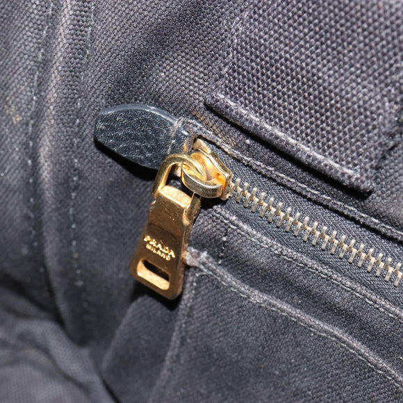 PRADA Canapa PM Handtasche Canvas Schwarz Gold Auth 185144
