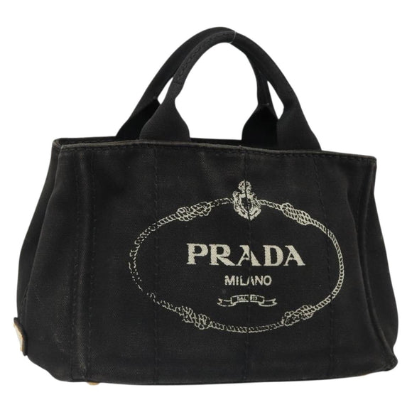 PRADA Canapa PM Handtasche Canvas Schwarz Gold Auth 185144