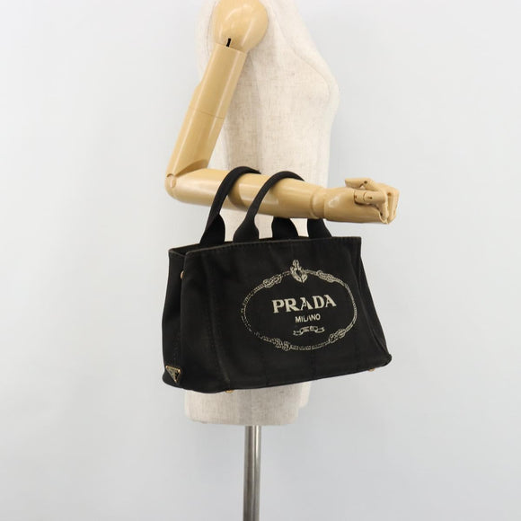PRADA Canapa PM Handtasche Canvas Schwarz Gold Auth 185144