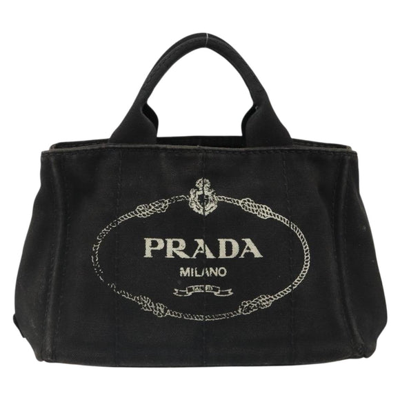 PRADA Canapa PM Handtasche Canvas Schwarz Gold Auth 185144
