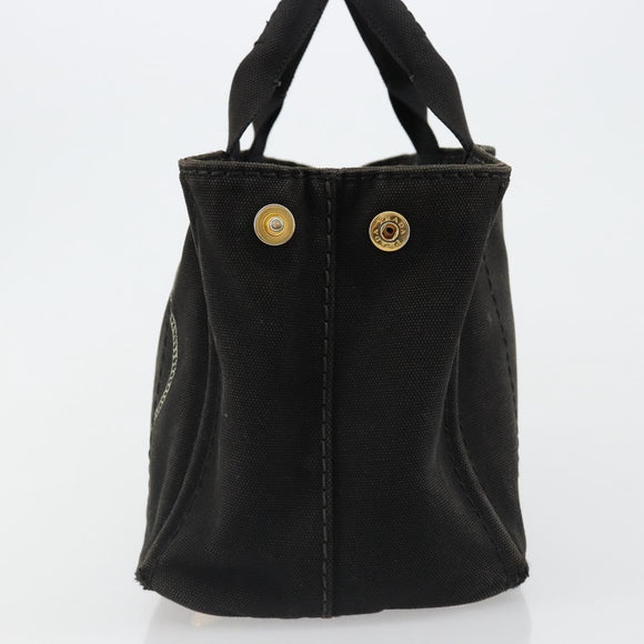 PRADA Canapa PM Handtasche Canvas Schwarz Gold Auth 185144