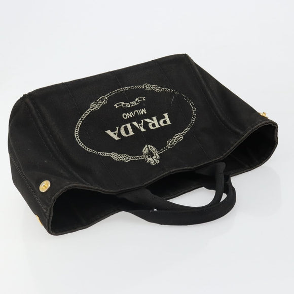 PRADA Canapa PM Handtasche Canvas Schwarz Gold Auth 185144