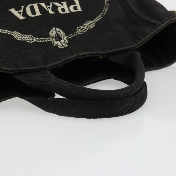 PRADA Canapa PM Handtasche Canvas Schwarz Gold Auth 185144