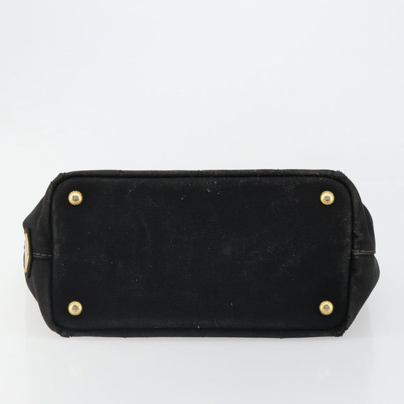PRADA Canapa PM Handtasche Canvas Schwarz Gold Auth 185144