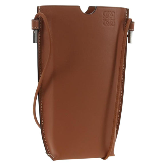 LOEWE Anagram Gate Pocket Shoulder Bag Leather Brown Auth 185145V