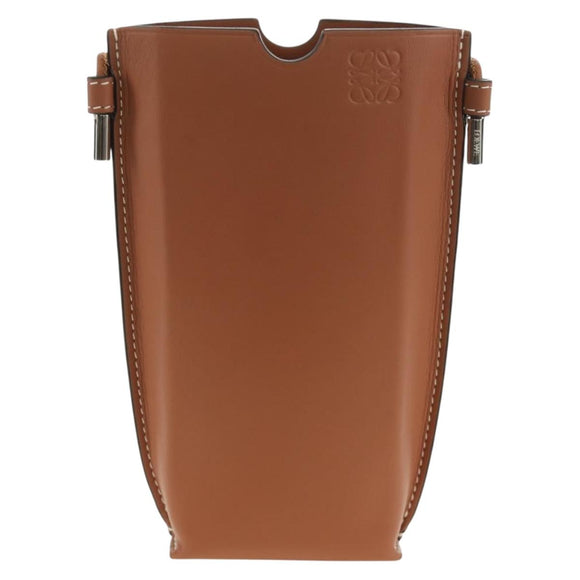 LOEWE Anagram Gate Pocket Shoulder Bag Leather Brown Auth 185145V