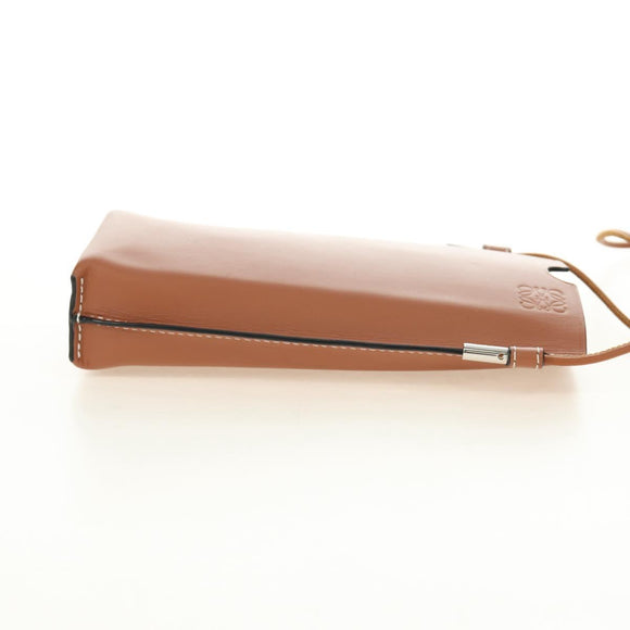 LOEWE Anagram Gate Pocket Shoulder Bag Leather Brown Auth 185145V