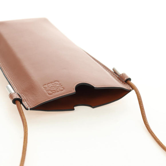 LOEWE Anagram Gate Pocket Shoulder Bag Leather Brown Auth 185145V