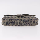 FENDI Zucchino Canvas Mamma Baguette Shoulder Bag Navy Silver Auth 185146SAV-6