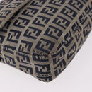 FENDI Zucchino Canvas Mamma Baguette Shoulder Bag Navy Silver Auth 185146SAV-9