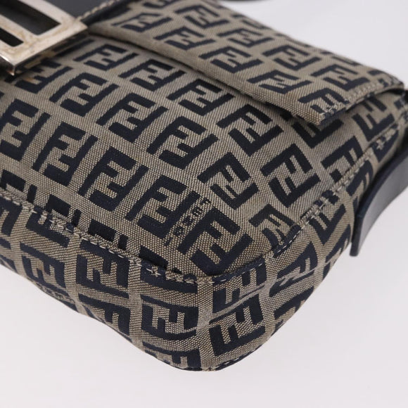 FENDI Zucchino Canvas Mamma Baguette Shoulder Bag Navy Silver Auth 185146SAV