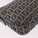 FENDI Zucchino Canvas Mamma Baguette Shoulder Bag Navy Silver Auth 185146SAV-16