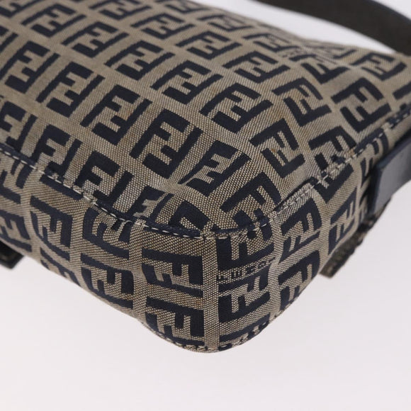 FENDI Zucchino Canvas Mamma Baguette Shoulder Bag Navy Silver Auth 185146SAV