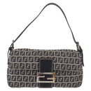 FENDI Zucchino Canvas Mamma Baguette Shoulder Bag Navy Silver Auth 185146SAV-13