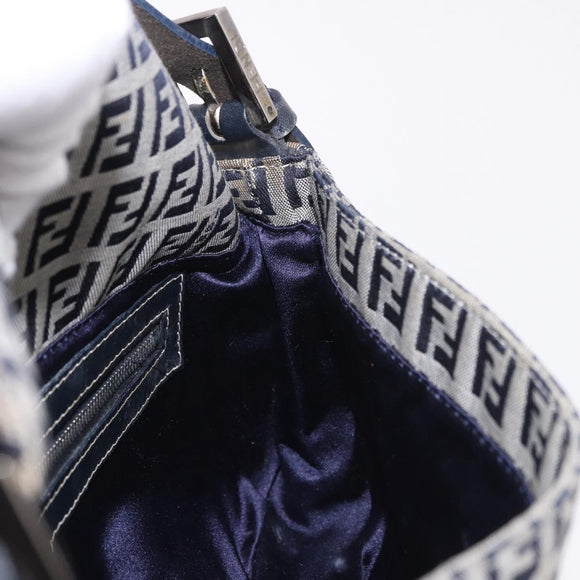 FENDI Zucchino Canvas Mamma Baguette Shoulder Bag Navy Silver Auth 185146SAV