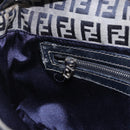 FENDI Zucchino Canvas Mamma Baguette Shoulder Bag Navy Silver Auth 185146SAV-25