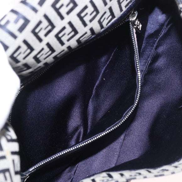 FENDI Zucchino Canvas Mamma Baguette Shoulder Bag Navy Silver Auth 185146SAV