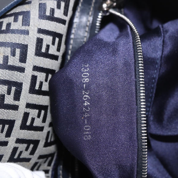 FENDI Zucchino Canvas Mamma Baguette Shoulder Bag Navy Silver Auth 185146SAV