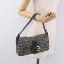 FENDI Zucchino Canvas Mamma Baguette Shoulder Bag Navy Silver Auth 185146SAV-27