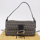 FENDI Zucchino Canvas Mamma Baguette Shoulder Bag Navy Silver Auth 185146SAV-12