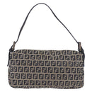 FENDI Zucchino Canvas Mamma Baguette Shoulder Bag Navy Silver Auth 185146SAV-2