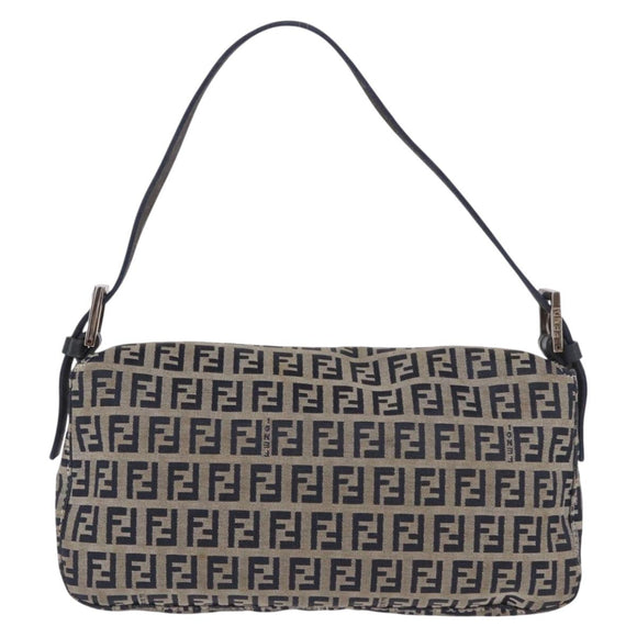 FENDI Zucchino Canvas Mamma Baguette Shoulder Bag Navy Silver Auth 185146SAV