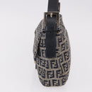 FENDI Zucchino Canvas Mamma Baguette Shoulder Bag Navy Silver Auth 185146SAV-4