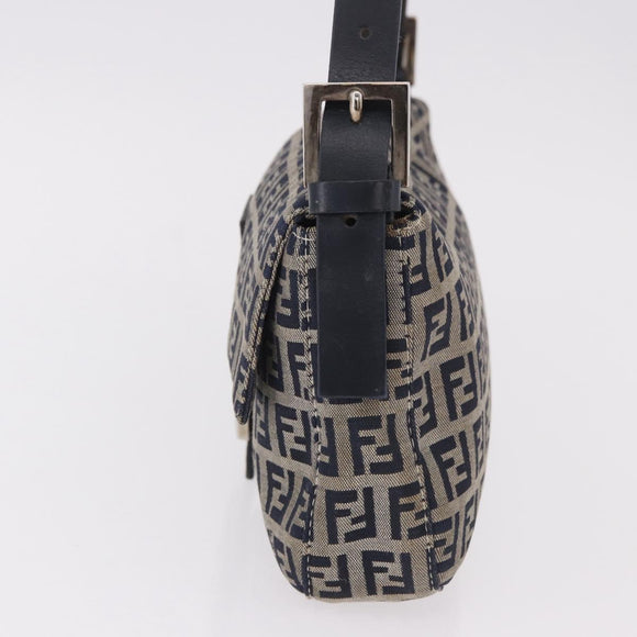 FENDI Zucchino Canvas Mamma Baguette Shoulder Bag Navy Silver Auth 185146SAV