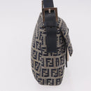 FENDI Zucchino Canvas Mamma Baguette Shoulder Bag Navy Silver Auth 185146SAV-5