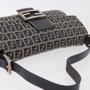 FENDI Zucchino Canvas Mamma Baguette Shoulder Bag Navy Silver Auth 185146SAV-7