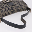 FENDI Zucchino Canvas Mamma Baguette Shoulder Bag Navy Silver Auth 185146SAV-8