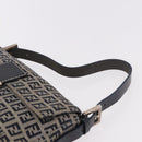 FENDI Zucchino Canvas Mamma Baguette Shoulder Bag Navy Silver Auth 185146SAV-14